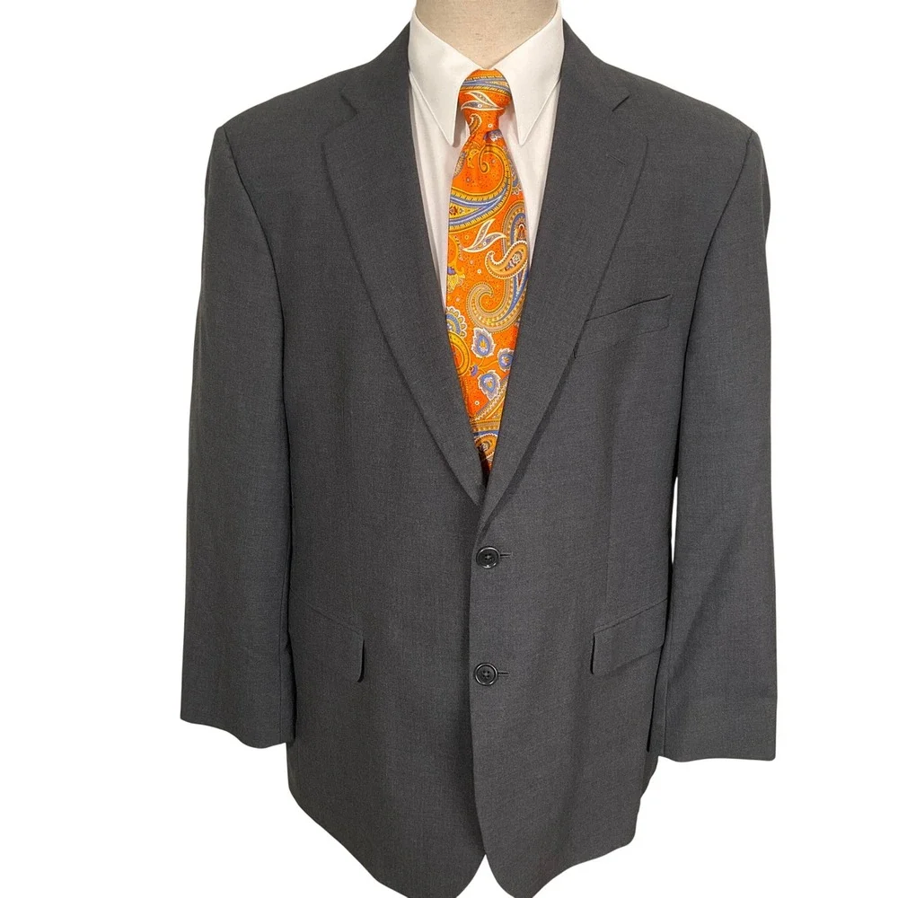 Brooks Brothers 346 Blazer Mens 44R Gray Executive Stretch Suit Jacket Wool